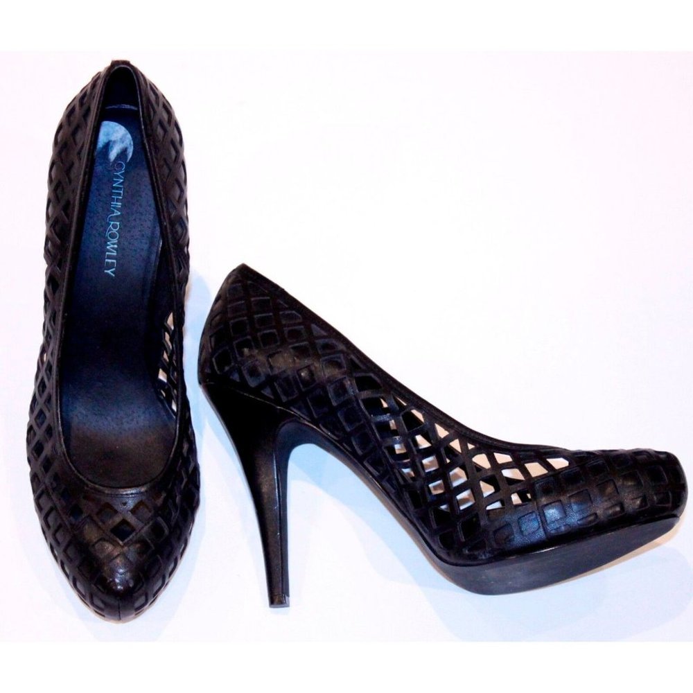 CYNTHIA ROWLEY Pumps PLATFORM Shoes BLACK Amanda ( 10 )